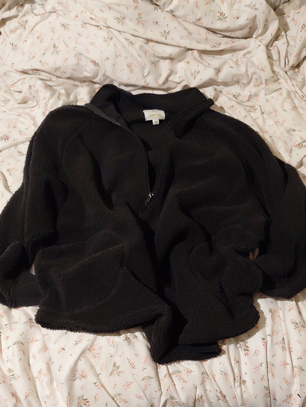 Offline By Aerie Women’s Black Teddy Jacket with Half-Zip